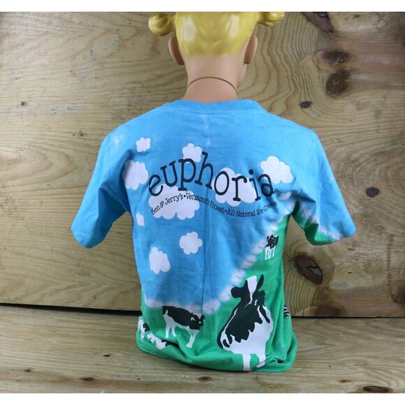 Ben and Jerrys T Shirt Small Cows Logo Liquid Blue Double Sided Vintage USA - Picture 4 of 13